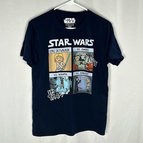 Star Wars Blue Short Sleeve T-Shirt Luke Skywalker Graphic Comic Strip -Size M - Picture 2 of 5